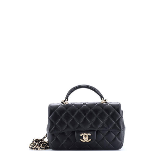 Chanel Mini Classic Single Flap Top Handle Bag Quilted Lambskin - Picture 1 of 5